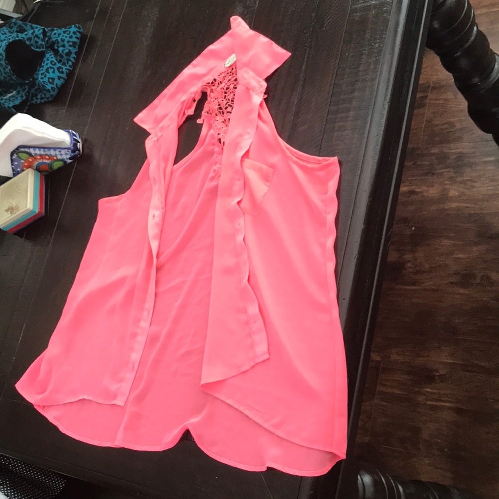 Pink button up tank top